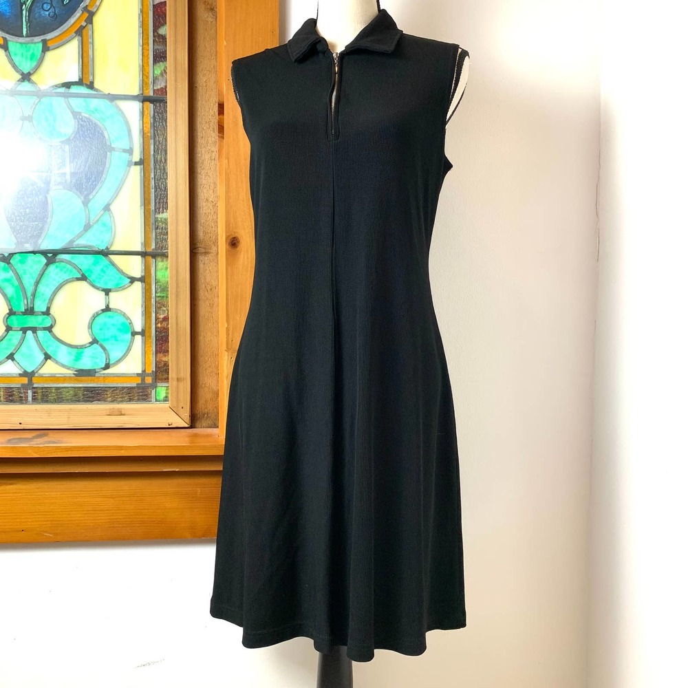 Vintage 90s MOD Ronni Nicole by Ouida Sleeveless Collared USA Made Midi Dress - Picture 6 of 9